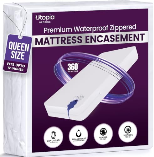 Waterproof Zippered Mattress Protector Queen Size, 12" Deep Pocket