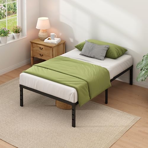 NEW JETO Metal Bed Frame,Twin Size Bed Frame with Storage Space,18 Inch