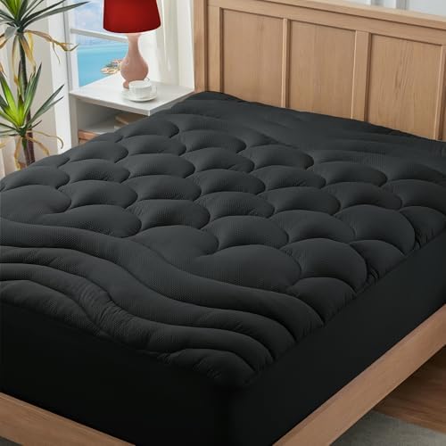 ELVEN HOME King Mattress Pad for Back & Hip Pain Relief, Pillow Top Cooling Bed Topper Quilted Fitted, Hotel Quality Deep Pocket Soft King Mattress Protector Cover Washable (78x80 inch, Grey)