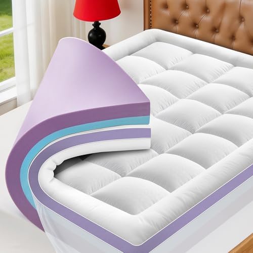 5 Inch Dual Layer Memory Foam Queen Mattress Topper, 2'' Pillow Top Mattress Pad for Back Pain Relief, 2'' Support Foam, 1'' Cooling Memory Foam, Soft Bed Topper for Side Sleeper in Guest Room