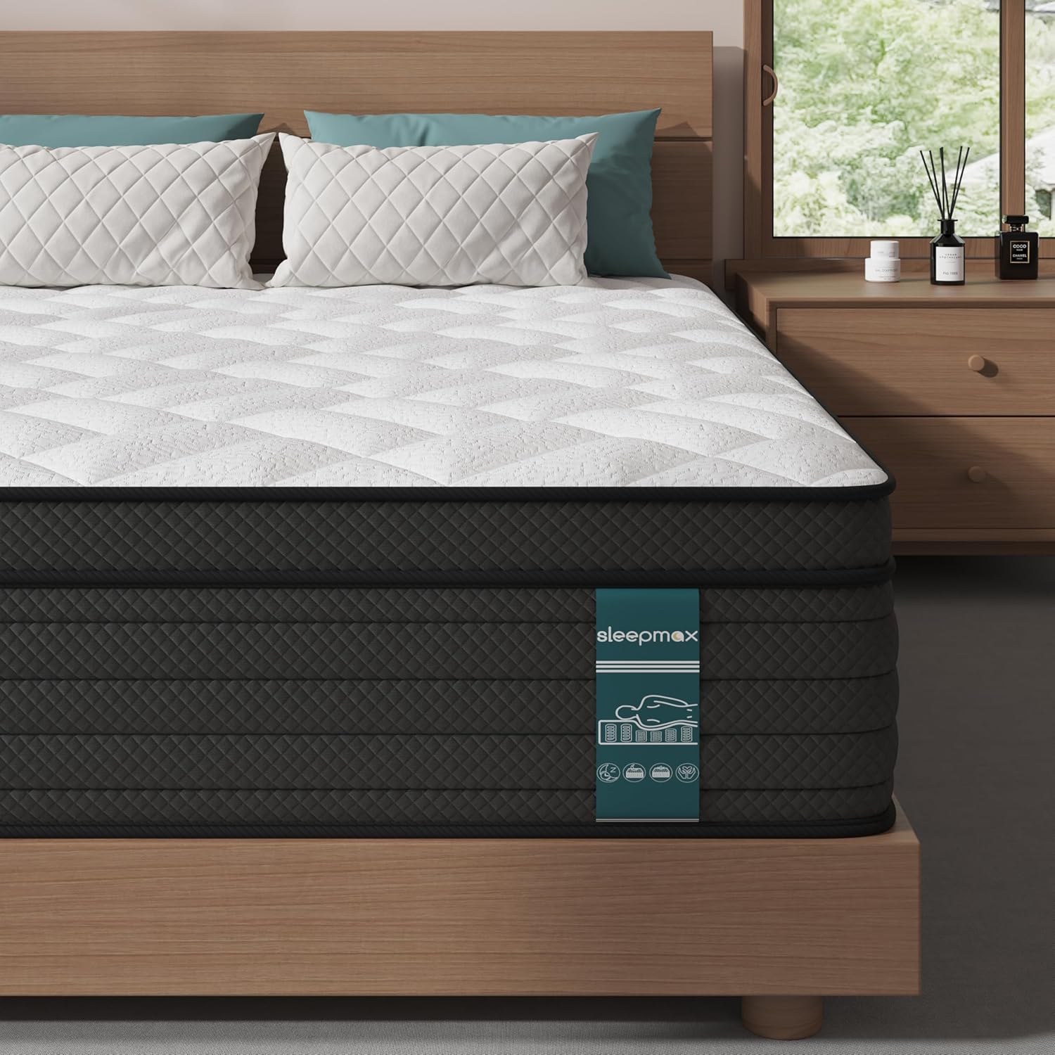 Sleepmax Queen Mattress 14 Inch, Cooling Pain Relief Hybrid Mattresses