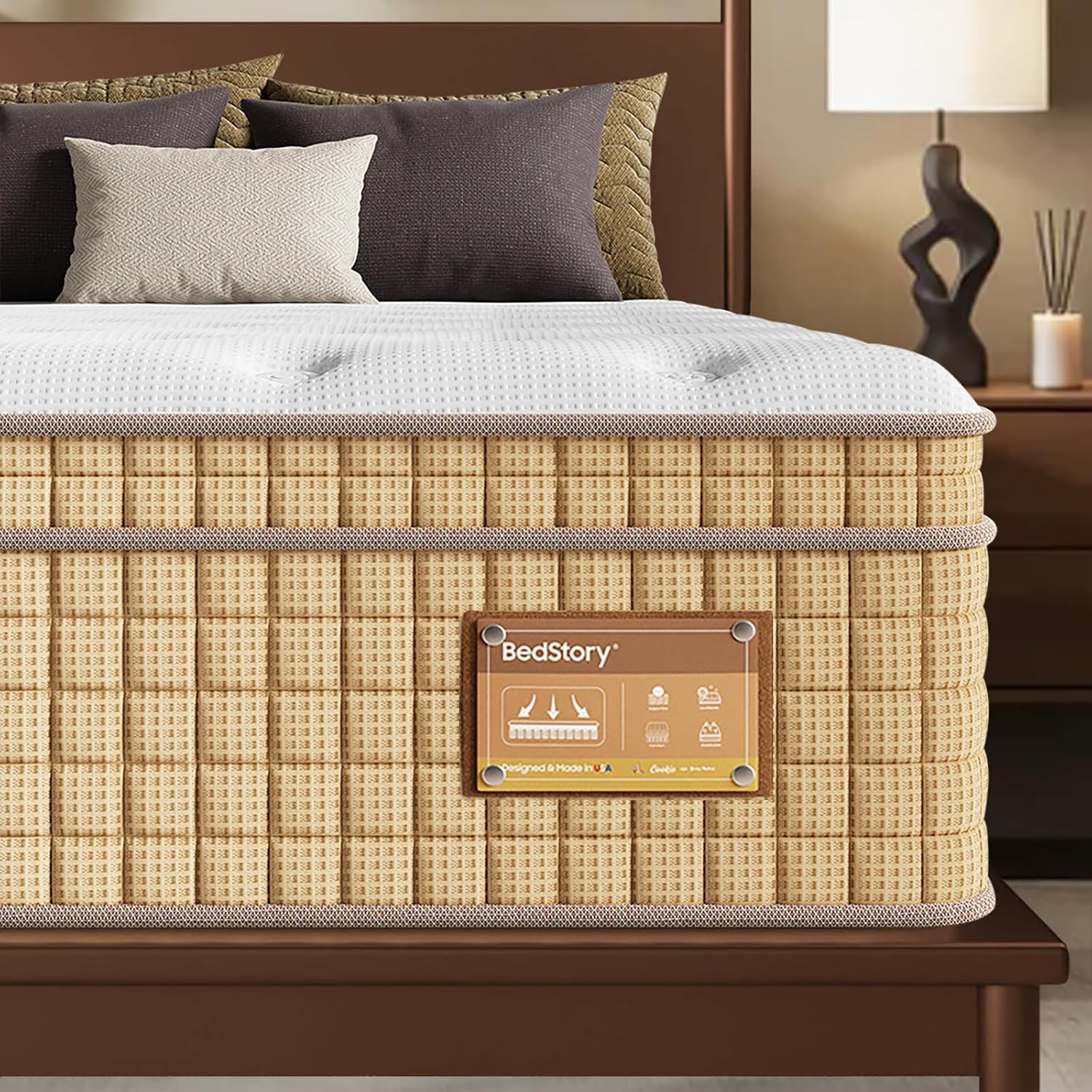 BedStory Firm Queen Mattress 13 inch, Deep Sleep Hybrid Mattresses in a Box, Zoned Lumbar Support for &amp; Back Pain Relief, Made in USA, CertiPUR-US Certified, 365 Night Trial, 10-Year Warranty