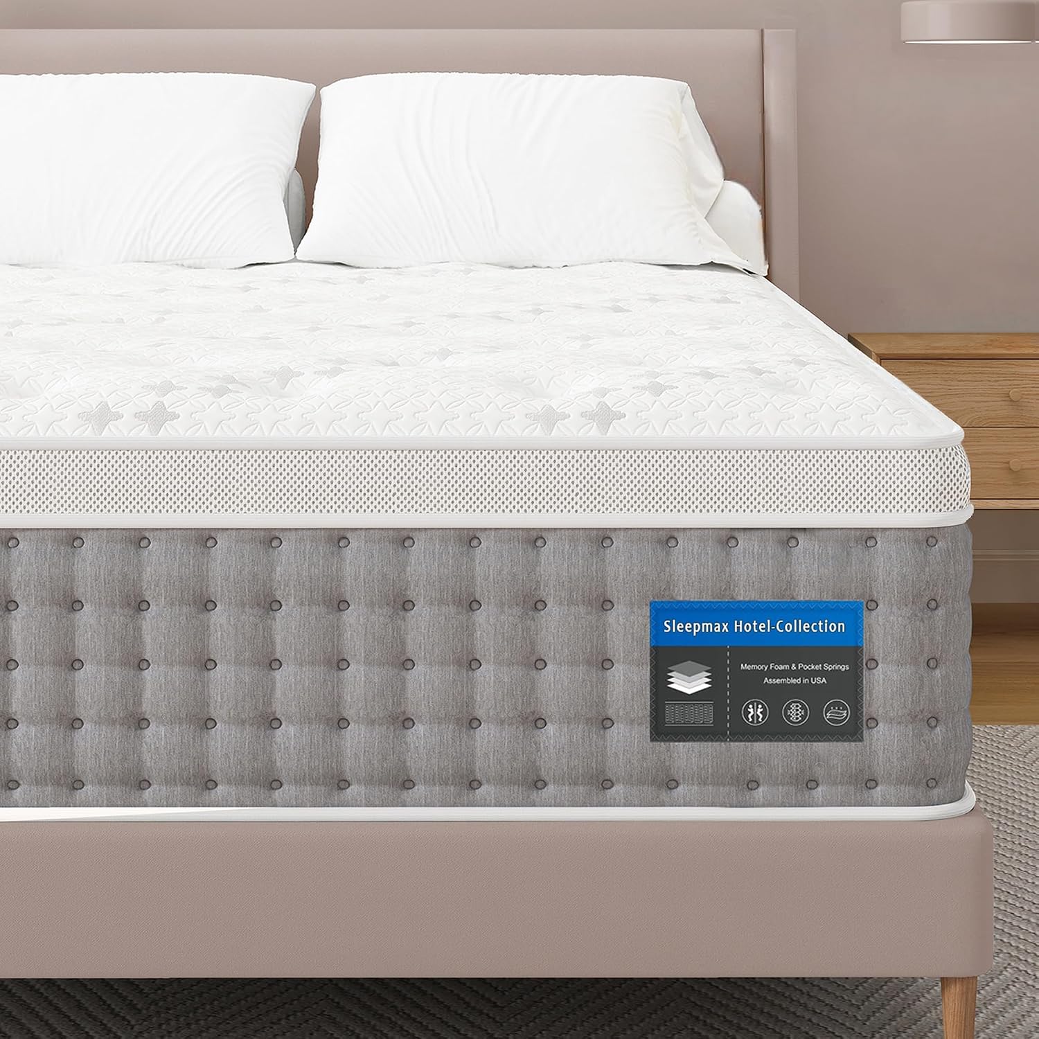 Sleepmax Queen Mattress 14 Inch, Deluxe Hybrid Mattress Pain Relieving